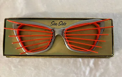 Vintage Antique Rare SUN - SLATZ Sunglasses Silver Grey With Red Orange Inserts • $212.22