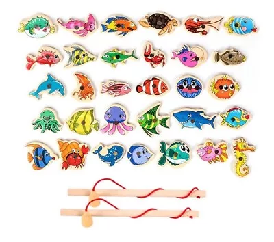 Toddler & Preschool Magnetic Wooden Fishing Game Toy - 33 Pieces • $4.99