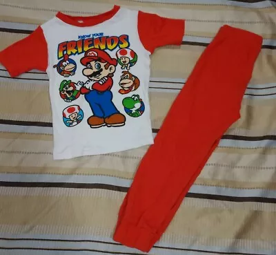 Super Mario Boys 2 Pc Pajamas Sleep Set Red Know Your Friends Cute Size 5-6 Snug • $10