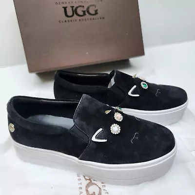 OZwear Connection Ugg Adriana Cats Slip-On Leather Sneaker Shoes Black Size US 8 • $97