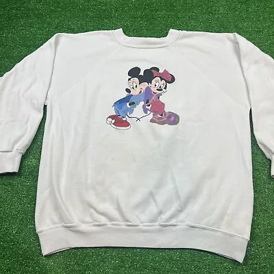 Vintage 80's Mickey Mouse & Minnnie Mouse Hanes Sweatshirt White Size XL USA • $28