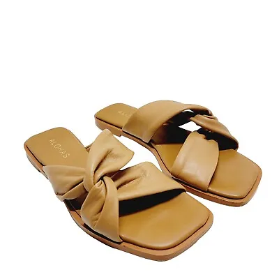 Alohas Nomad Sz 35 Knotted Beige Leather Slip On Cross Flat Sandals Spain Made • $84.99
