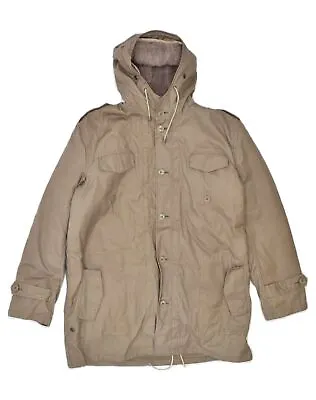 VINTAGE Mens Hooded Sherpa Jacket UK 40 Large Brown Polyester HR05 • $21.90
