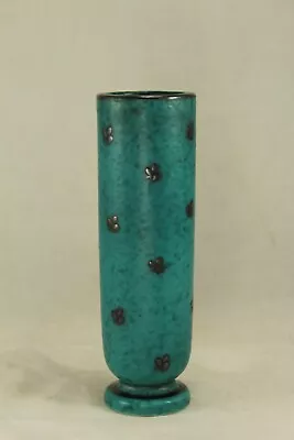 Gustavsberg Sweden Art Pottery 5⅞  ARGENTA Silver Overlay Green Footed Bud Vase • $85