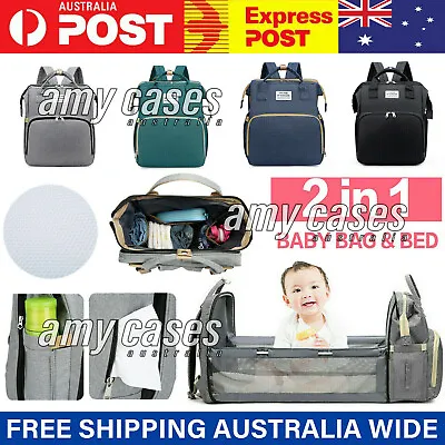 Foldable Large Mummy Bag Baby Bed Backpack Maternity Nappy Diaper Milk MEL • $23.96