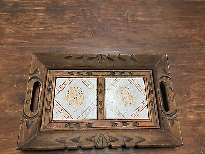 Vintage Retro MCM Mexico Hand Carved Wood And Ceramic Tile Serving Tray 13 X 7.5 • $27.50