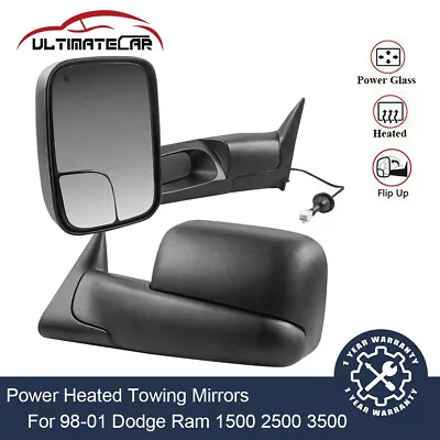 Pair Black Power Heated Tow Mirrors For 98-2001 Dodge Ram 1500 98-2002 2500 3500 • $101.96