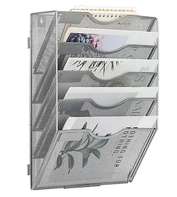 5 Pocket Mesh Wall File Holder Office Hanging File Organizer Magazine Rack • $28.55