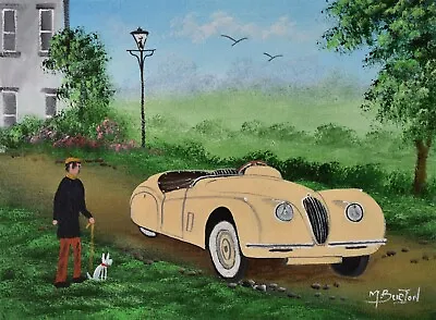 Mal Burton Original Oil Painting Jaguar XK120 Jabbeke Classic Car • £79