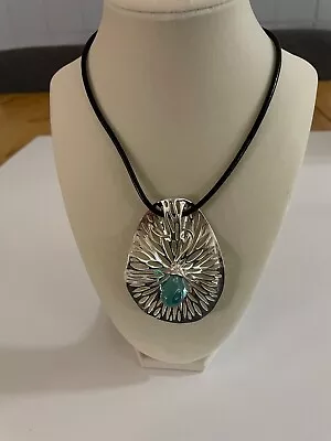 Hagit Gorali Israel Sterling Silver Blue Kalos Lily Pad Pendant Necklace • $70