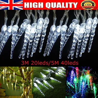 3/5M Christmas Frozen LED Icicle Fairy String Lights Outdoor Garden Xmas Decors • £9.79