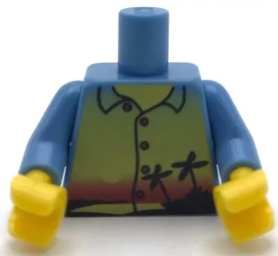 Lego New Minfigure Medium Blue Torso Shirt W Sunset / Palm Trees Plain BackPiece • $3.37