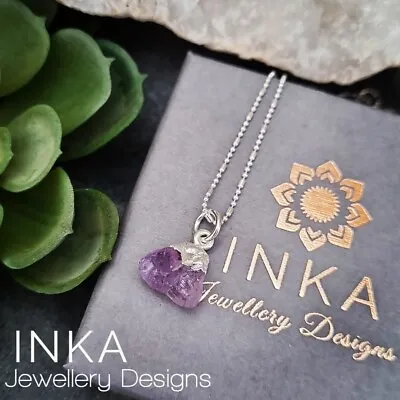 Inka 925 Sterling Silver 16  Ball Bead Necklace With Raw Amethyst Pendant • $22.73