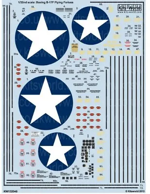 Warbird Decals (Kits World) 132046 1/32 B17F US Air Corps General Stenciling • $18.99