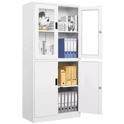 71''Metal Storage Display Pantry Cabinet With Locking Glass Door For Home Office • $218.49