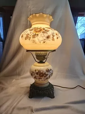 VTG Large ACCURATE CASTING CO GWTW Floral Hurricane Lamp 3 Way Roses Priority • $175