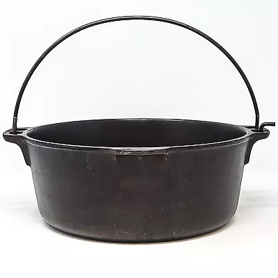 Vintage H Cast Iron Dutch Oven Pot - 5 Qt 10  Diameter Hook Handle No Lid • $44.99