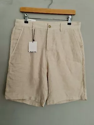 ZARA MENS Shorts Linen Cotton Cargo Chinos Stone Jute Beige Colour 31-32 • £26