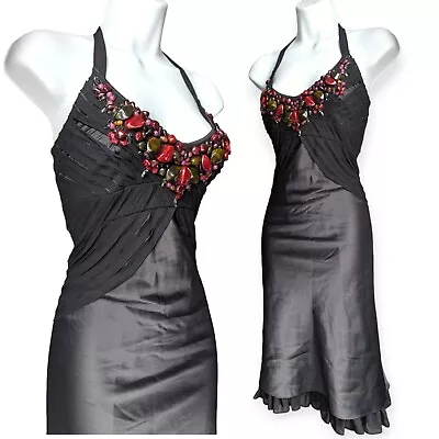 Beautiful KAREN MILLEN Vintage Halterneck Heavily Embellished Dress UK12 US8  • $1.23