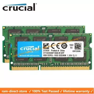 CRUCIAL DDR3L 8GB 16GB 32GB 1600 MHz PC3-12800 Laptop Memory RAM SODIMM 204-Pin • £48.42