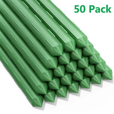 50 Pack Metal Garden Stakes 24  35  Plastic Coated Steel Plant Climbing Stakes • $22.95