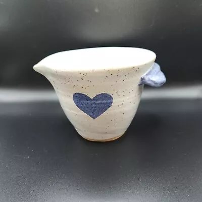 Vintage Stoneware Measuring Cup With Blue Heart And Blue Handle Artist Signed • $9