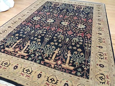 9x12 Magnolia Oriental Rug Wool Hand-knotted Black Gold Rust Candles Whimsical • $3450