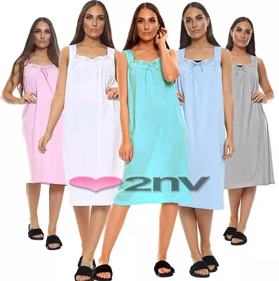 Ladies Nightwear 100% COTTON Rich Night Dress Sleeveless Nightshirt Nightie Gown • £7.95