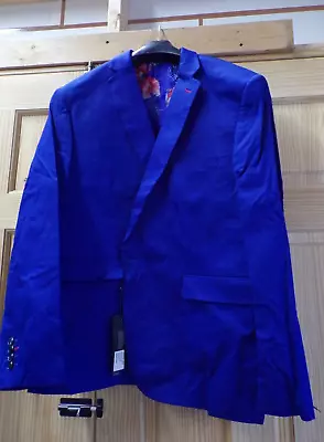 Perruzo 1720 Royal Blue Cotton-Stretch Slim Fit Fashion Blazer - Men's: 3XL • $44.99