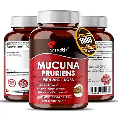 Mucuna Pruriens Extract Powder 1000mg 90 Capsules 20% L-DOPA 45 Days Supply • $15.87