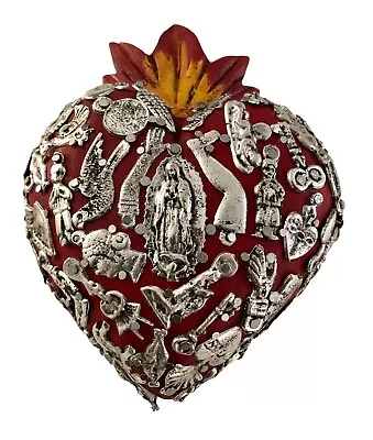 Mexican MILAGROS SACRED HEART  Red ExVotos Corazon Virgin Guadalupe • $44