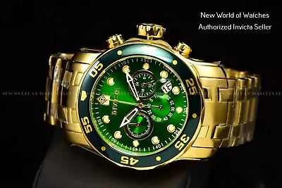 Invicta Men's Pro Diver Scuba Green Dial 18Kt Gold Plated Chronograph 0075 Watch • $76.99