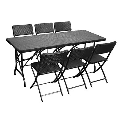 Garden Patio Folding Picnic Set Beer Table Bench Plastic Rattan Outdoor Chairs • £55.95