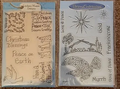 PERSONAL IMPRESSIONS Christmas CLEAR STAMPS 6  X 4  Sue Dix Lindsay Mason PEACE • £4.50