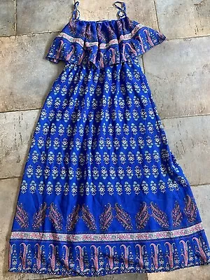 Long Maxi Dress Atmosphere. Paisley Layered/frill Bodice Lined Blue/pink Size 14 • £5.99