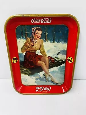 Vintage Coca Cola Skater Girl Serving Tray Coke Christmas Tray 1941 • $18.50