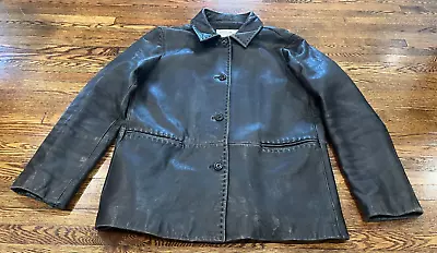 Eddie Bauer Jacket Men M Black 100% Lambskin Leather Button Up Lined • $55