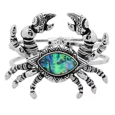 Crab Bracelet Hinge Bangle Abalone Shell Metal SILVER Sea Life Animal Swirl • $12.99