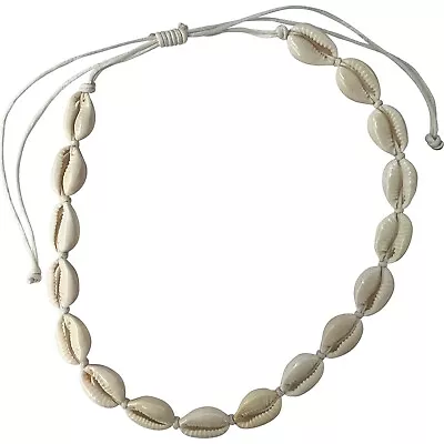 Shell Necklace Choker White Cord Chain Womens Mens Girls Boys Mans Sea Jewellery • £4.99