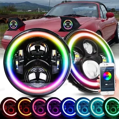 For 1990-1997 Mazda Miata Projector 7 Inch Round LED Headlight RGB Angel Eye H4 • $80.83