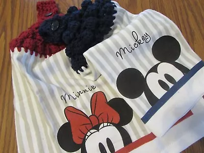 Mickey Mouse Minnie Mouse 2 Hanging Kitchen Dish Towels Tops Towel Set Red Blue • $14.25