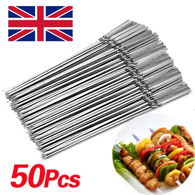 50X Stainless Steel Barbecue Metal Skewers Flat Needle BBQ Tools Kebab Stick UK • £4.99