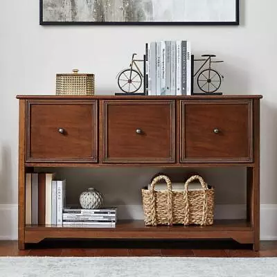 Home Decorators File Cabinet 47 W 3-Drawer Wood Storage + Lower Shelf Walnut • $429.93