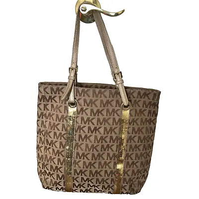 Michael Kors Monogram Sequin Brown/GoldTote • $25