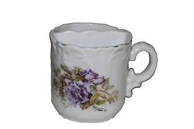 Vintage Porcelain Mustache Guard Coffee Mug Scalloped Rim Purple Rose • $13