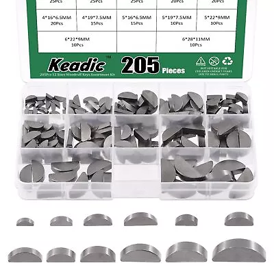 Keadic 205Pcs 12 Sizes Metric Woodruff Key Assortment Set Carbon Steel Half ... • $24.51