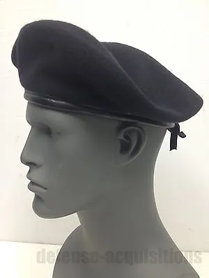 New Us Military Issue Inspection Ready Black Wool Beret Size 7 Medium Dscp • $12.49