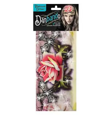 Roses Iron Cross Biker Rhinestone Danbando Bandanna Head Wrap Sweatband Headband • $12.95