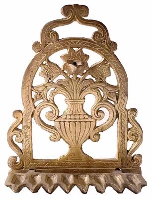 $59 • Buy Antique Heavy Brass Art Nouveau Amphora Vase & Floral Chanukah Menorah
