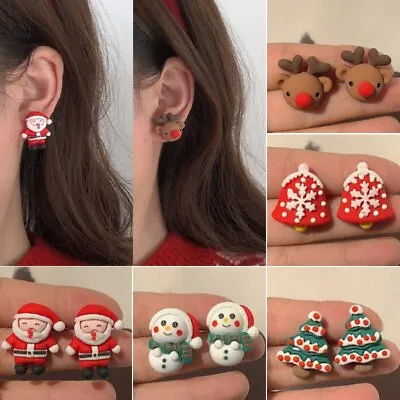 $1.87 • Buy Christmas Cute Santa Claus Elk Tree Resin Earrings Stud Women Christmas Jewelry